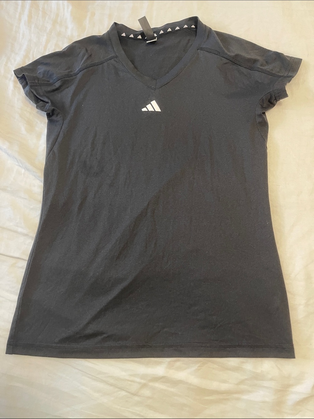 adidas Black V-Neck Short Sleeve Logo Tee